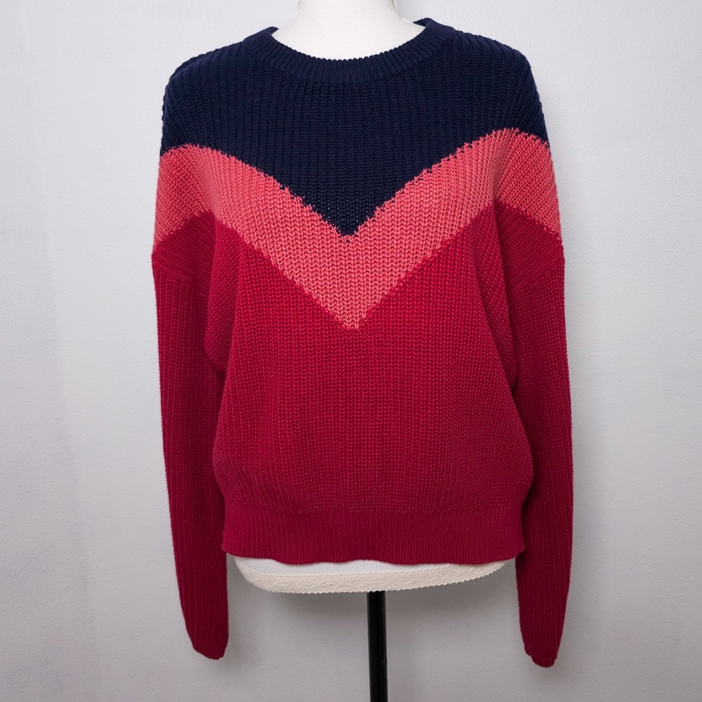 1. State Women's Navy, Pink, & Red Chevron Print Sweater Size Small